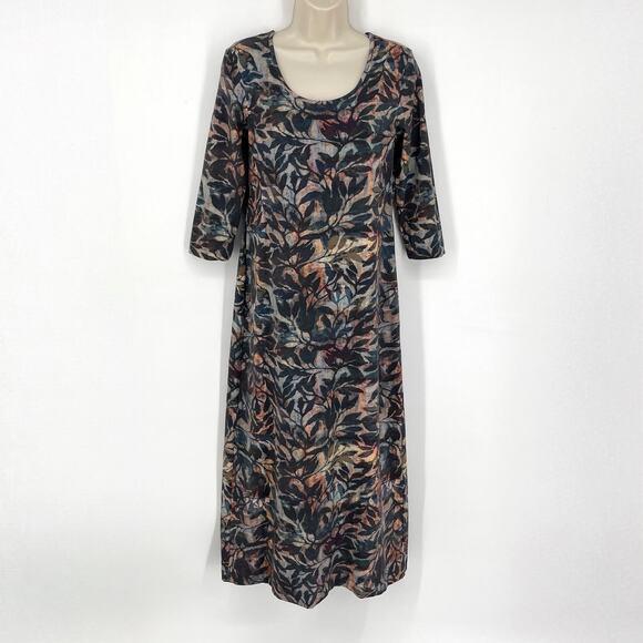 Peruvian Connection NEW Painted Vine Dress Sz M Multi 3/4 Sleeve Midi Scoop Neck - Picture 1 of 8